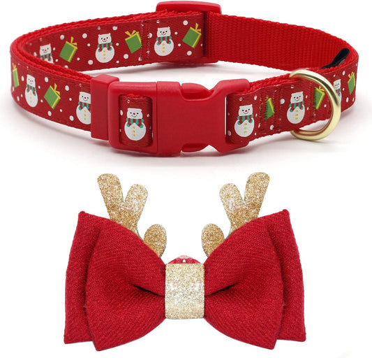 Ho Ho Ho-larious Adjustable Dog Collar with Antlers and a Snowman for your Furry Festive Friend!