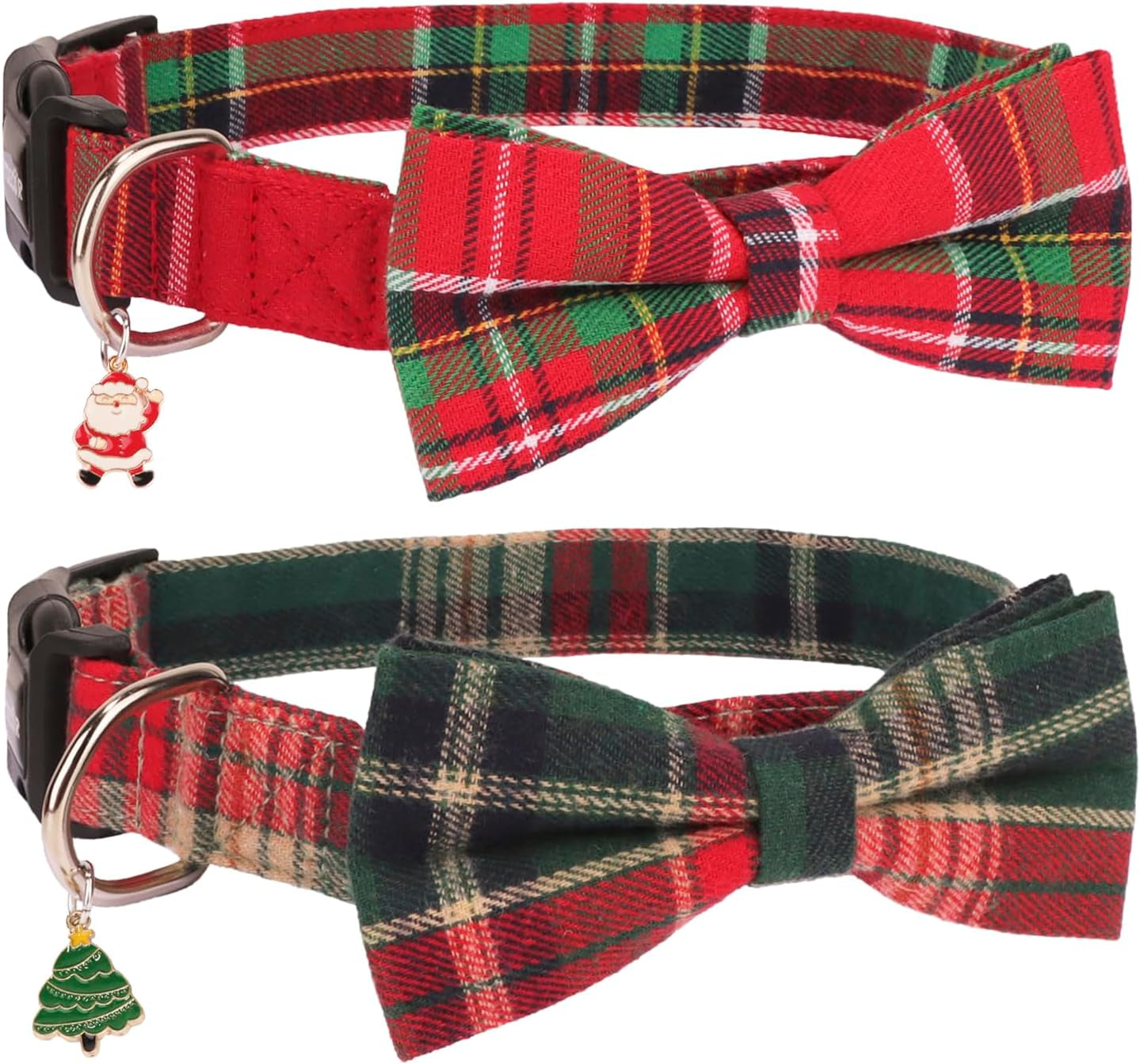 Sleigh My Style: Festive Adjustable Plaid Dog Bling with Removable Bowtie for Pooch Party Fun (Red & Green, Large)