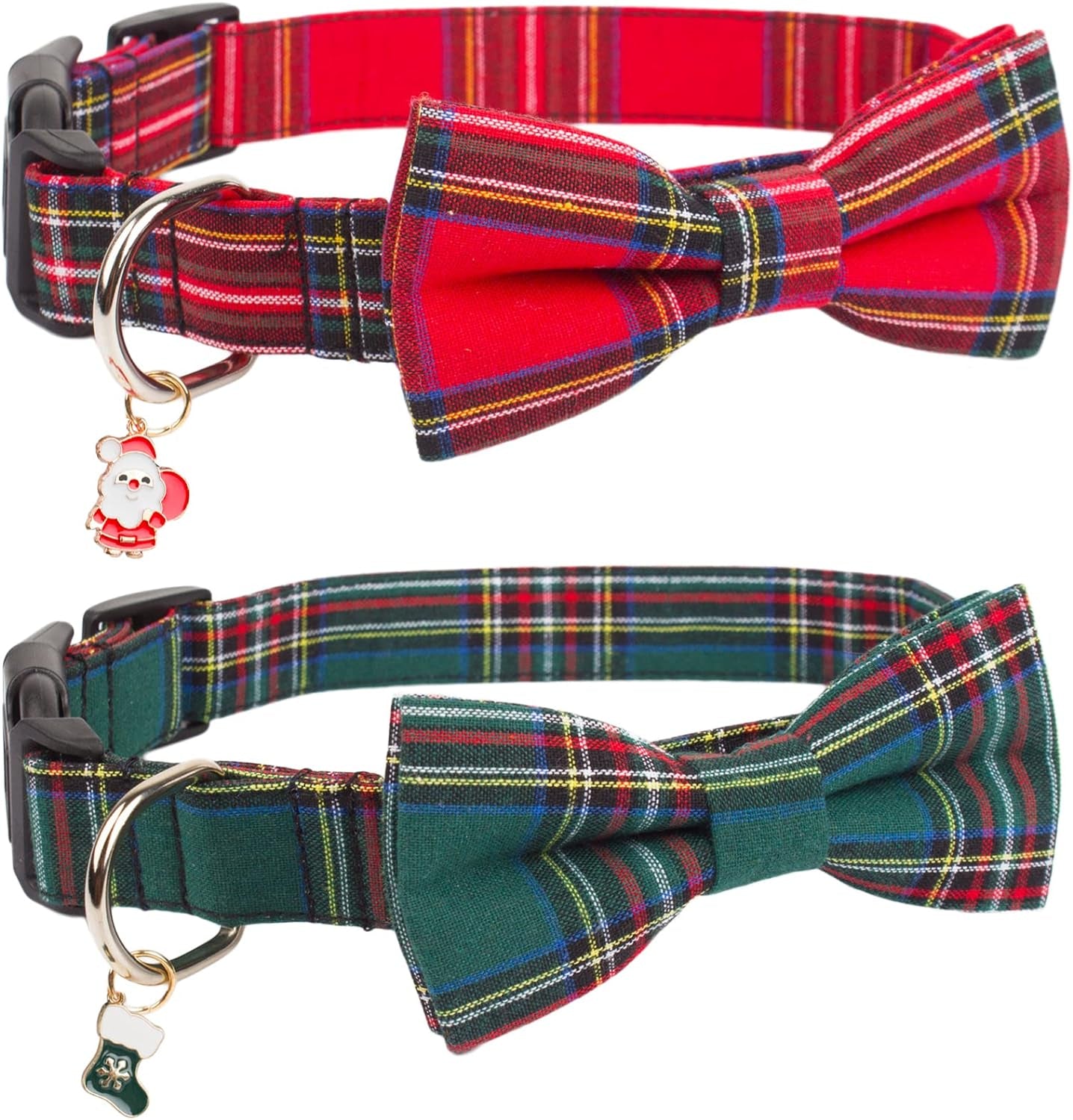 Sleigh My Style: Festive Adjustable Plaid Dog Bling with Removable Bowtie for Pooch Party Fun (Red & Green, Large)