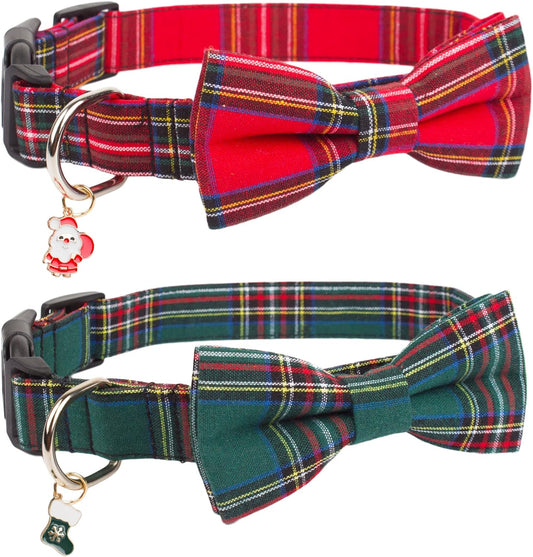 Sleigh My Style: Festive Adjustable Plaid Dog Bling with Removable Bowtie for Pooch Party Fun (Red & Green, Large)