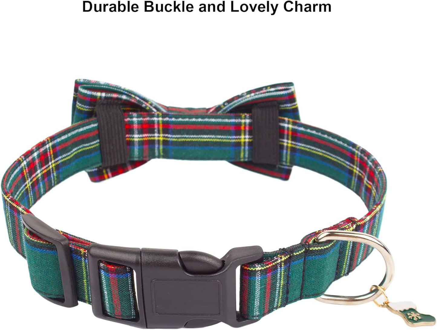 Sleigh My Style: Festive Adjustable Plaid Dog Bling with Removable Bowtie for Pooch Party Fun (Red & Green, Large)