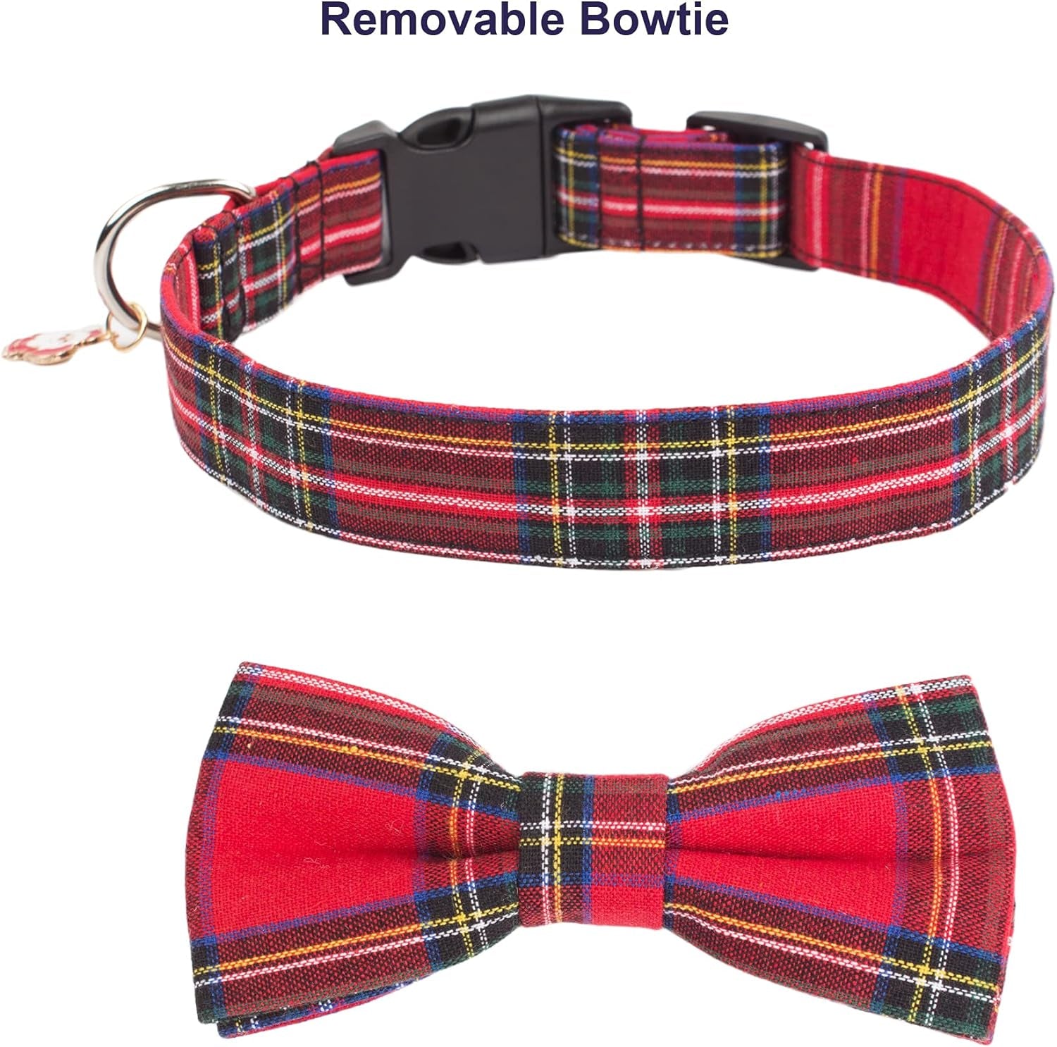 Sleigh My Style: Festive Adjustable Plaid Dog Bling with Removable Bowtie for Pooch Party Fun (Red & Green, Large)